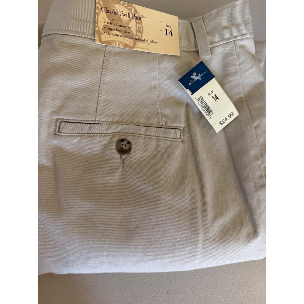 Eddie Bauer Women's Beige Solid Twill Cotton Pleated Dress Pants Pockets 14